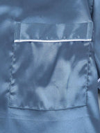 2pcs/Set Women's Satin Pajama Set With Short Sleeve Lapel Top And Bowknot Shorts, Sleepwear Loungewear - Blue