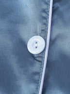 2pcs/Set Women's Satin Pajama Set With Short Sleeve Lapel Top And Bowknot Shorts, Sleepwear Loungewear - Blue