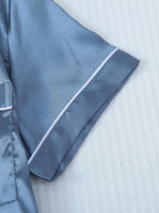 2pcs/Set Women's Satin Pajama Set With Short Sleeve Lapel Top And Bowknot Shorts, Sleepwear Loungewear - Blue
