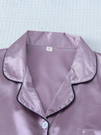 2pcs/Set Women's Satin Pajama Set With Short Sleeve Lapel Top And Bowknot Shorts, Sleepwear Loungewear - Lilac Purple