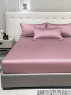 1pc Satin Solid Color Fitted Sheet And 1pc Bedroom Ice Silk Bed Cover, Bedding - Multicolor 2