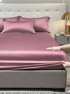 1pc Satin Solid Color Fitted Sheet And 1pc Bedroom Ice Silk Bed Cover, Bedding - Multicolor 2