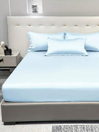 1pc Satin Solid Color Fitted Sheet And 1pc Bedroom Ice Silk Bed Cover, Bedding - Multicolor 4