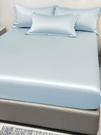 1pc Satin Solid Color Fitted Sheet And 1pc Bedroom Ice Silk Bed Cover, Bedding - Multicolor 4