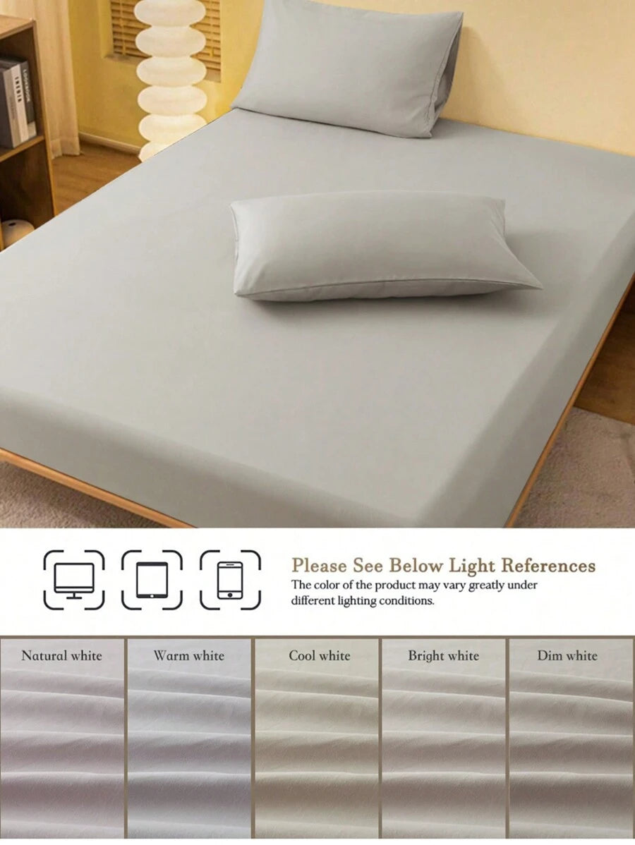 1pc Solid Color Fitted Sheet, Mattress Protector, Mattress Cover For Bed, Soft And Breathable, Deep Pocket Up To 11.8 Inch - Light Grey
