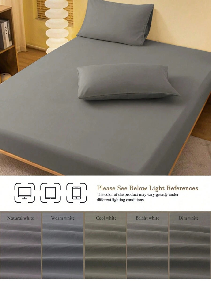 1pc Solid Color Fitted Sheet, Mattress Protector, Mattress Cover For Bed, Soft And Breathable, Deep Pocket Up To 11.8 Inch - Dark Grey