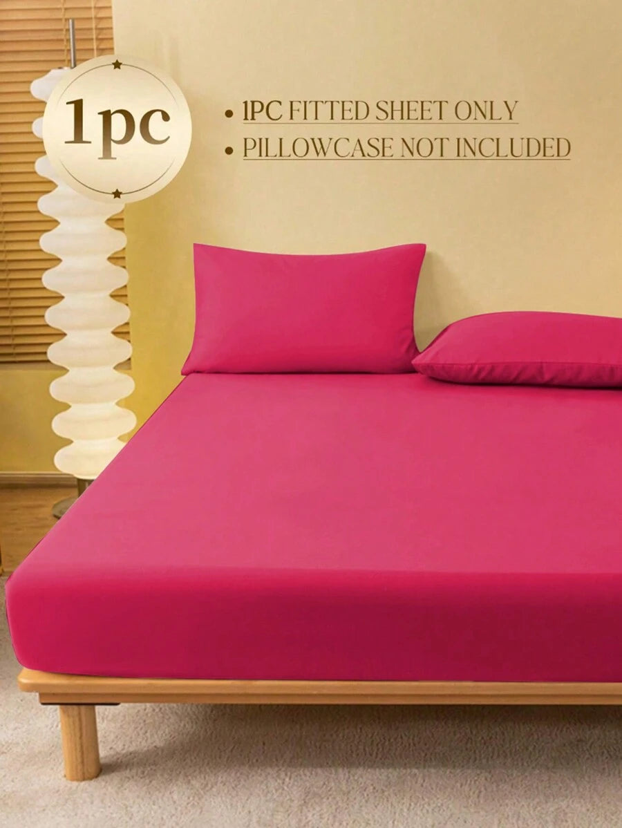 1pc Solid Color Fitted Sheet, Mattress Protector, Mattress Cover For Bed, Soft And Breathable, Deep Pocket Up To 11.8 Inch - Hot Pink