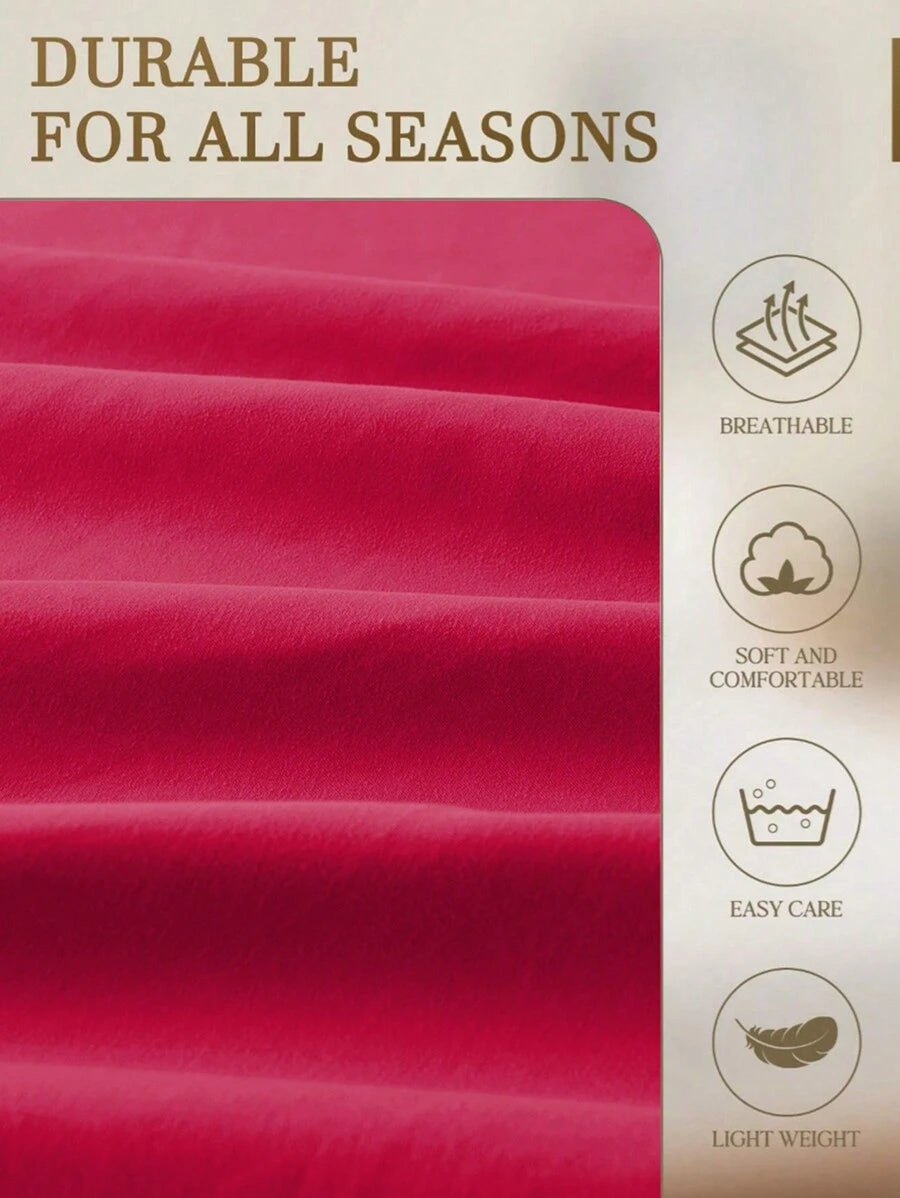 1pc Solid Color Fitted Sheet, Mattress Protector, Mattress Cover For Bed, Soft And Breathable, Deep Pocket Up To 11.8 Inch - Hot Pink