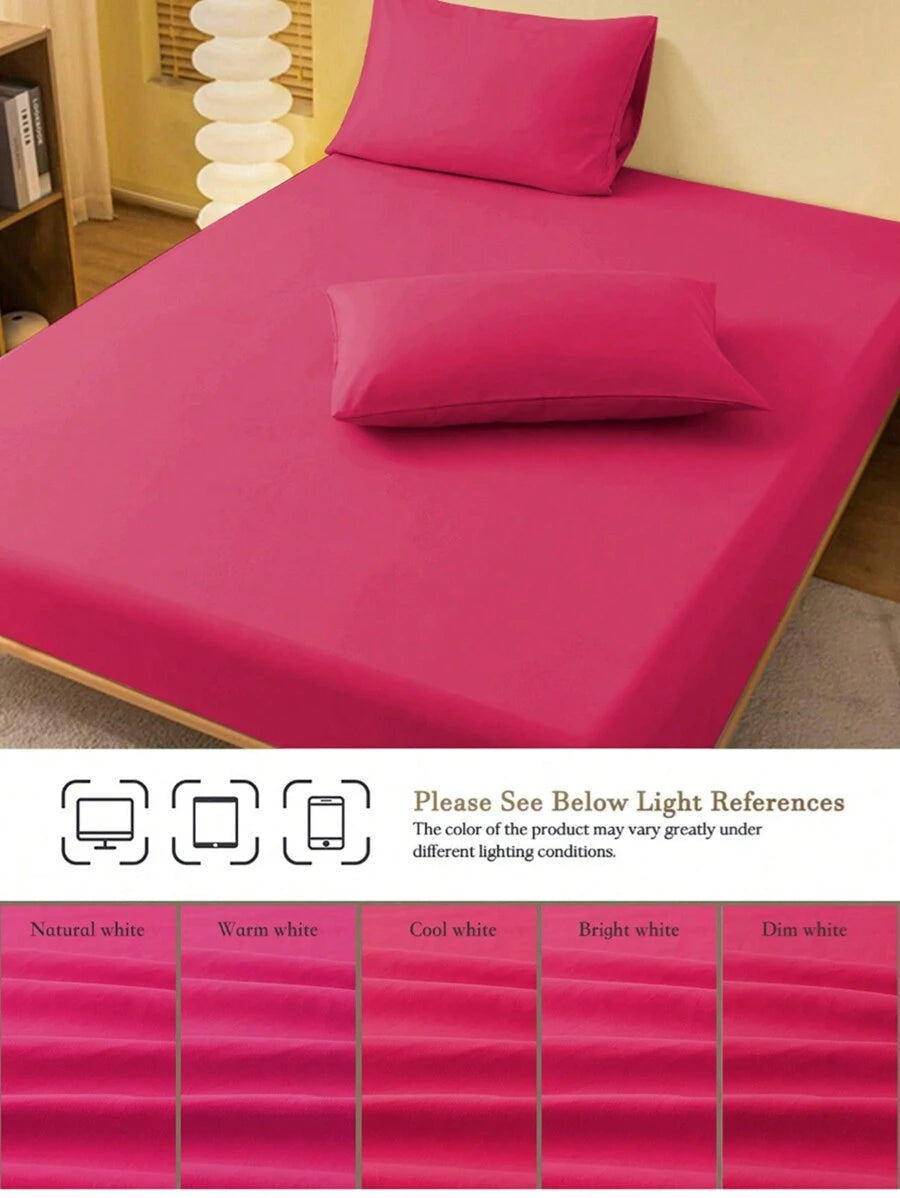 1pc Solid Color Fitted Sheet, Mattress Protector, Mattress Cover For Bed, Soft And Breathable, Deep Pocket Up To 11.8 Inch - Hot Pink