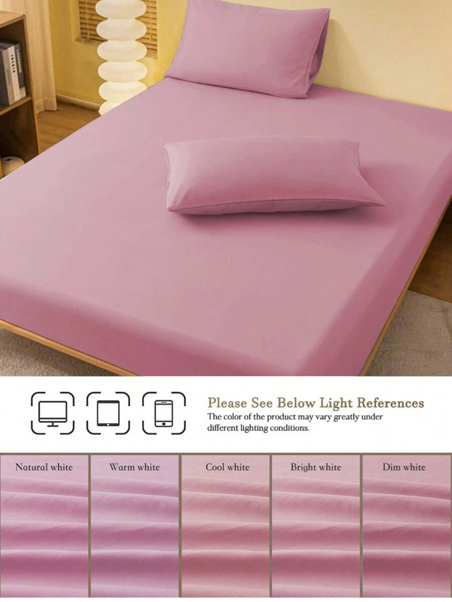 1pc Solid Color Fitted Sheet, Mattress Protector, Mattress Cover For Bed, Soft And Breathable, Deep Pocket Up To 11.8 Inch - Dusty Pink