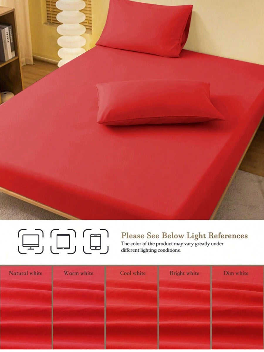 1pc Solid Color Fitted Sheet, Mattress Protector, Mattress Cover For Bed, Soft And Breathable, Deep Pocket Up To 11.8 Inch - Red