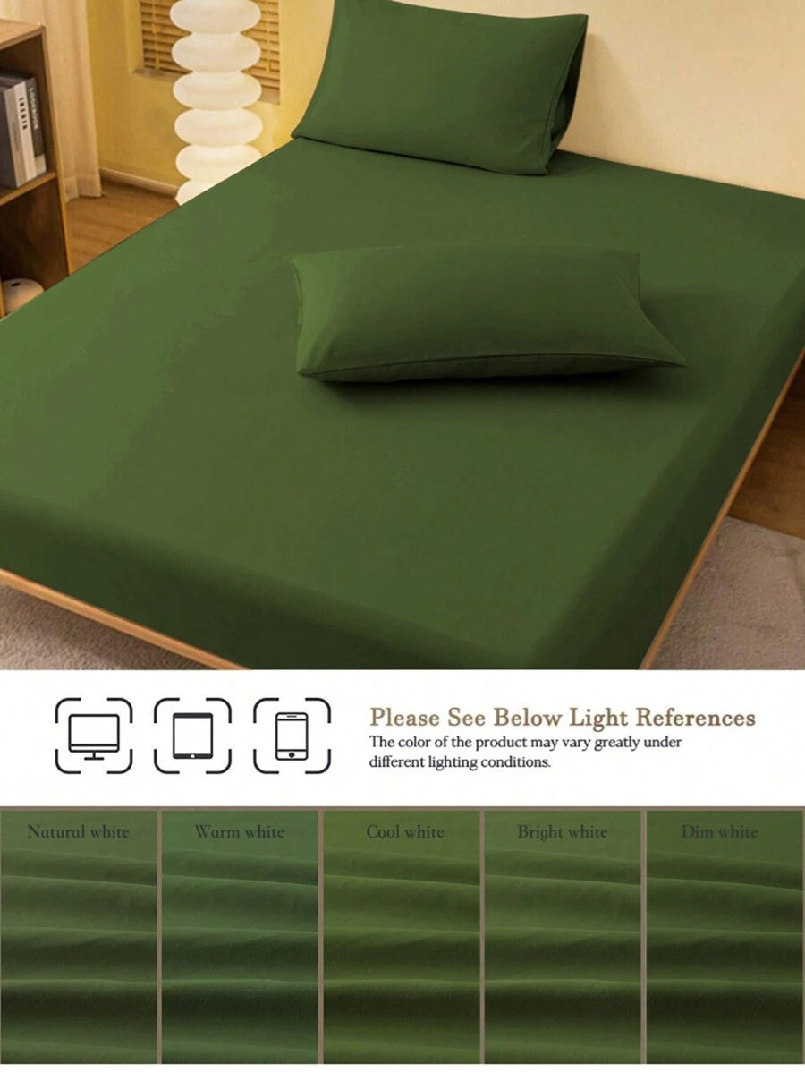 1pc Solid Color Fitted Sheet, Mattress Protector, Mattress Cover For Bed, Soft And Breathable, Deep Pocket Up To 11.8 Inch - Army Green