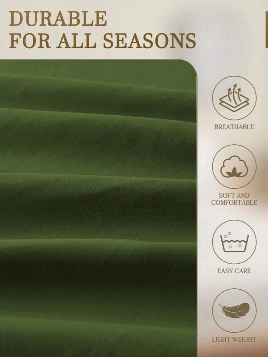 1pc Solid Color Fitted Sheet, Mattress Protector, Mattress Cover For Bed, Soft And Breathable, Deep Pocket Up To 11.8 Inch - Army Green