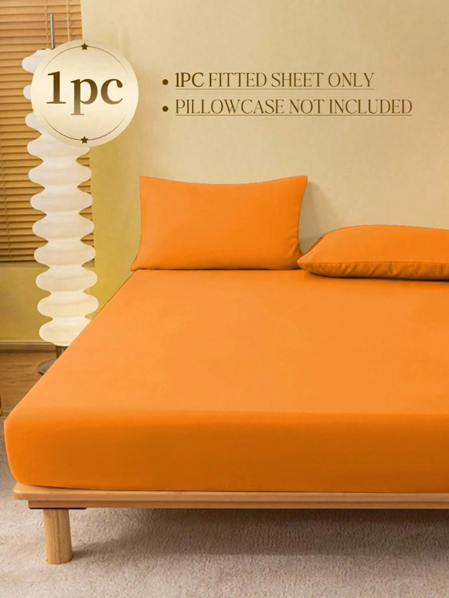1pc Solid Color Fitted Sheet, Mattress Protector, Mattress Cover For Bed, Soft And Breathable, Deep Pocket Up To 11.8 Inch - Orange