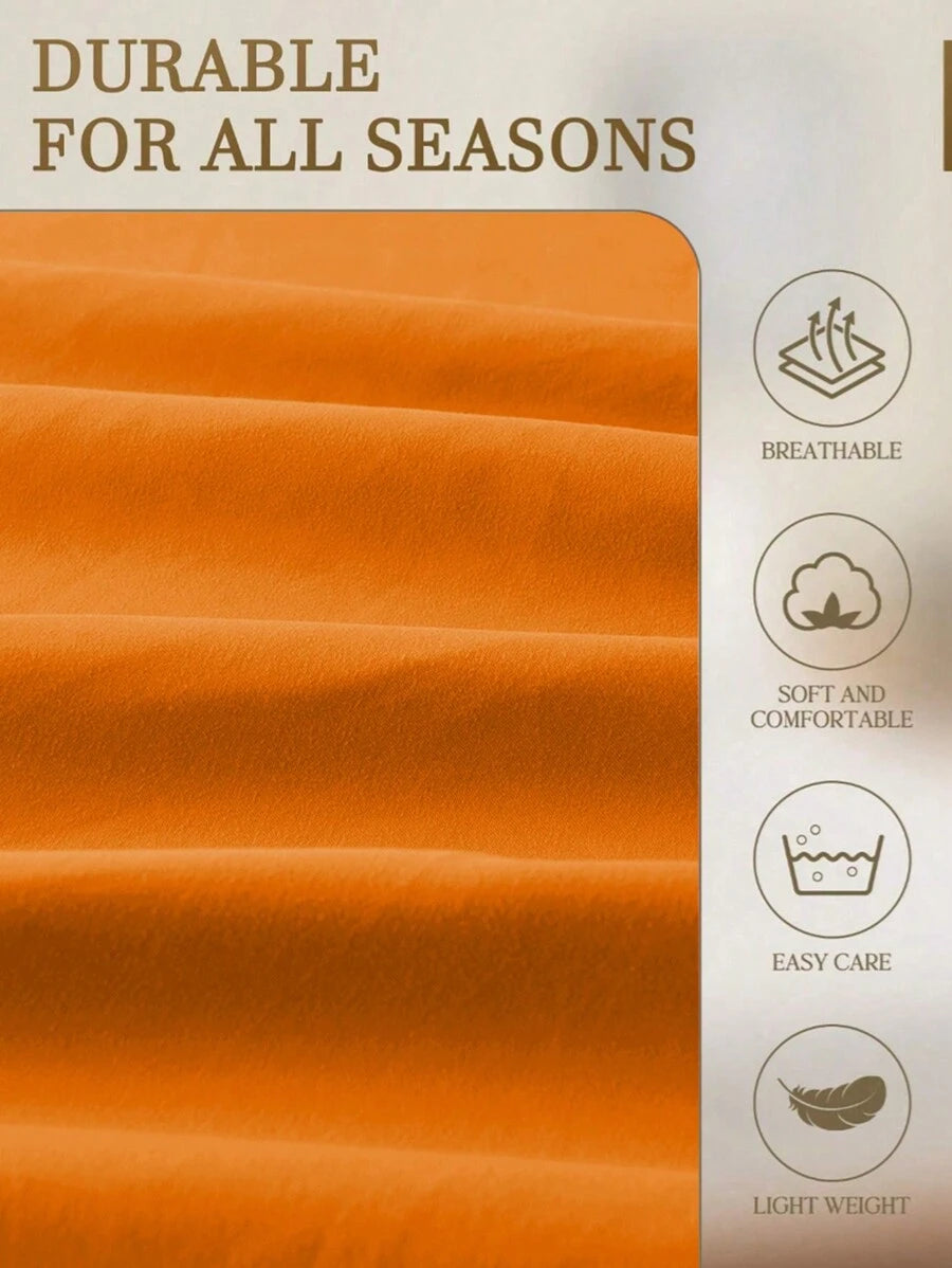 1pc Solid Color Fitted Sheet, Mattress Protector, Mattress Cover For Bed, Soft And Breathable, Deep Pocket Up To 11.8 Inch - Orange