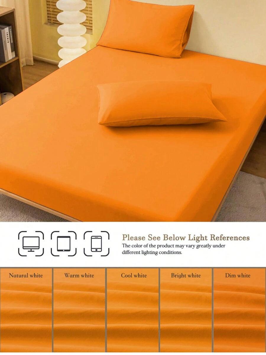 1pc Solid Color Fitted Sheet, Mattress Protector, Mattress Cover For Bed, Soft And Breathable, Deep Pocket Up To 11.8 Inch - Orange