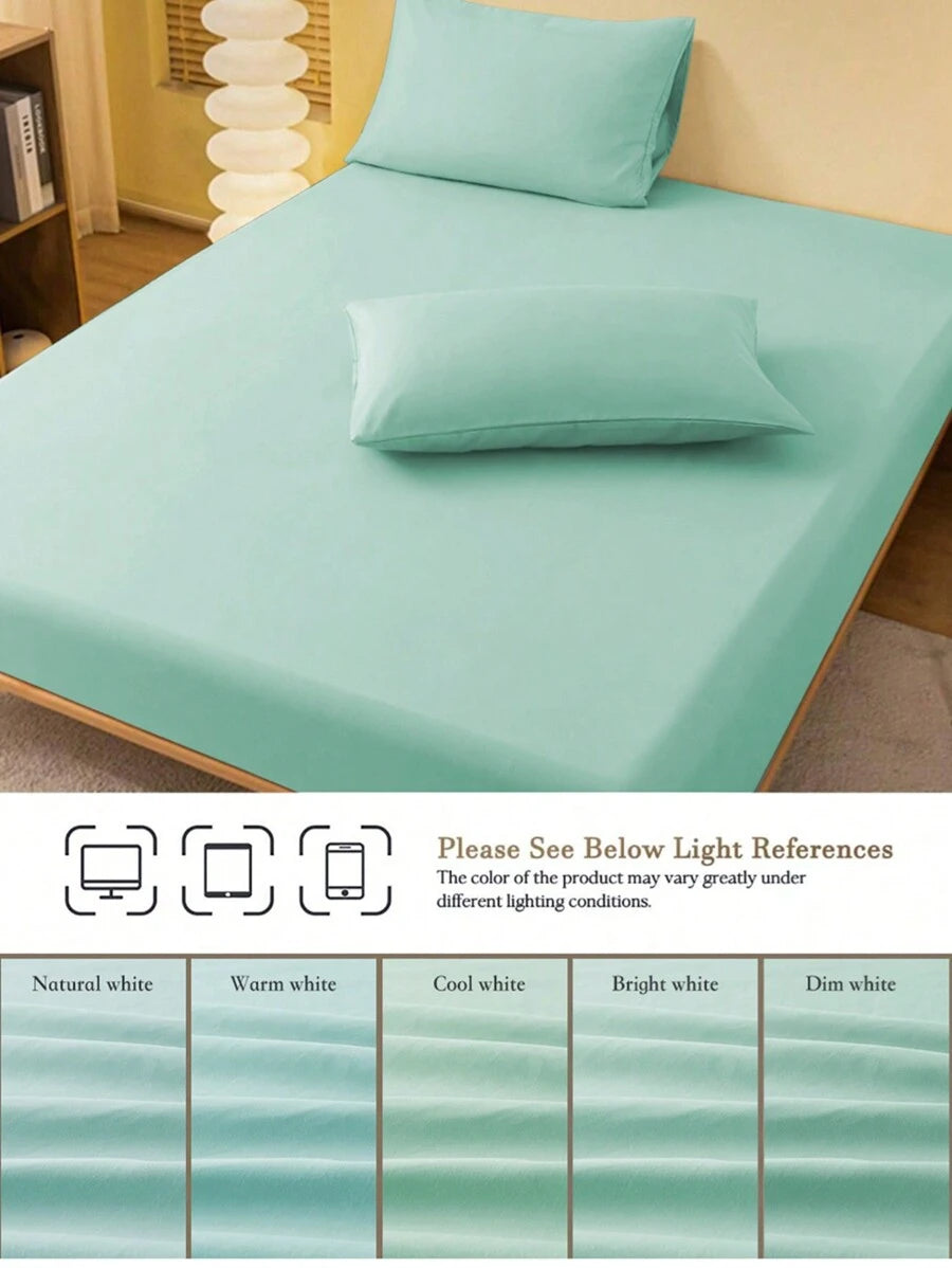 1pc Solid Color Fitted Sheet, Mattress Protector, Mattress Cover For Bed, Soft And Breathable, Deep Pocket Up To 11.8 Inch - Pastel Green