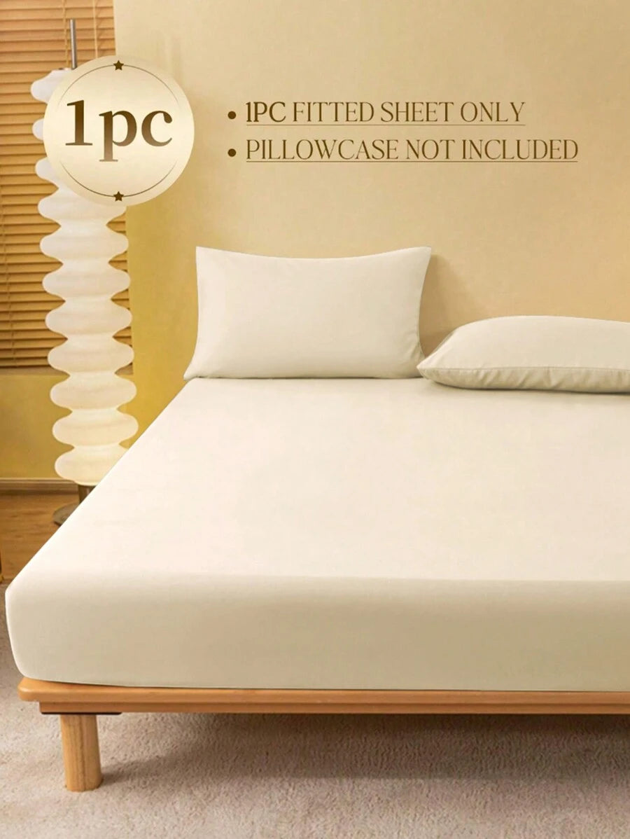 1pc Solid Color Fitted Sheet, Mattress Protector, Mattress Cover For Bed, Soft And Breathable, Deep Pocket Up To 11.8 Inch - Beige