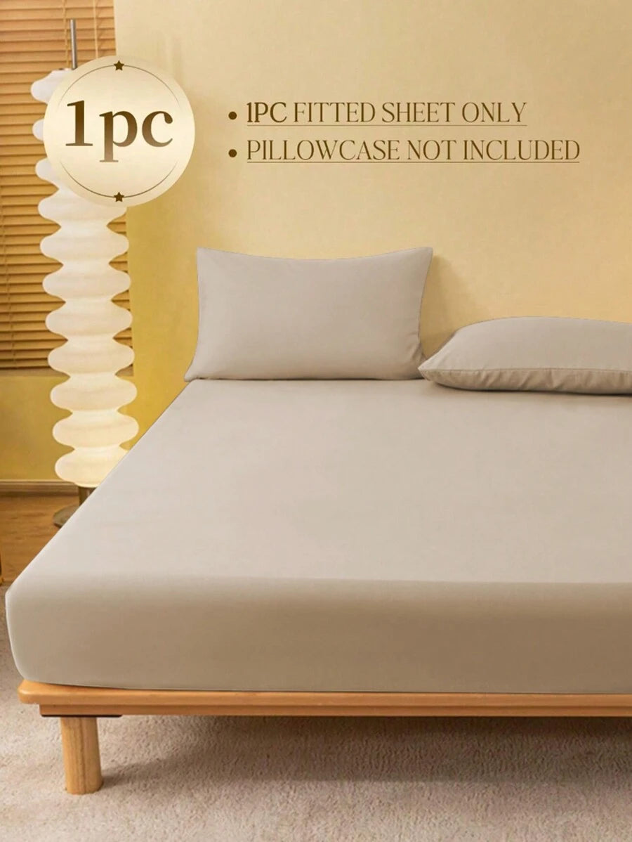 1pc Solid Color Fitted Sheet, Mattress Protector, Mattress Cover For Bed, Soft And Breathable, Deep Pocket Up To 11.8 Inch - Khaki