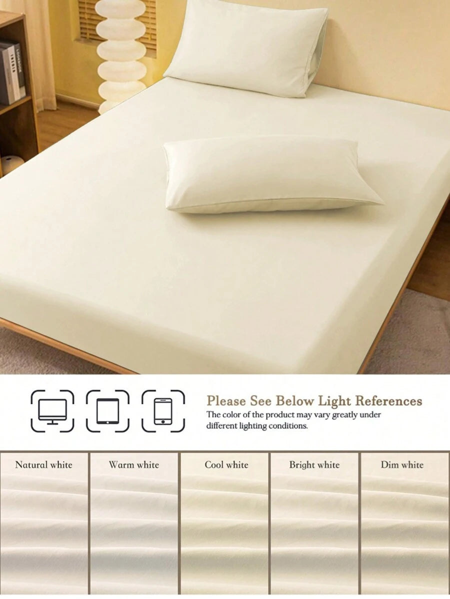 1pc Solid Color Fitted Sheet, Mattress Protector, Mattress Cover For Bed, Soft And Breathable, Deep Pocket Up To 11.8 Inch - Beige
