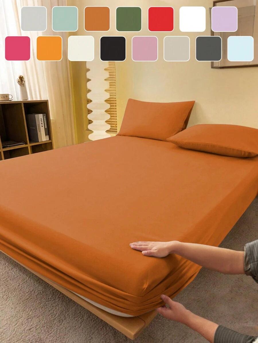 1pc Solid Color Fitted Sheet, Mattress Protector, Mattress Cover For Bed, Soft And Breathable, Deep Pocket Up To 11.8 Inch - Ginger