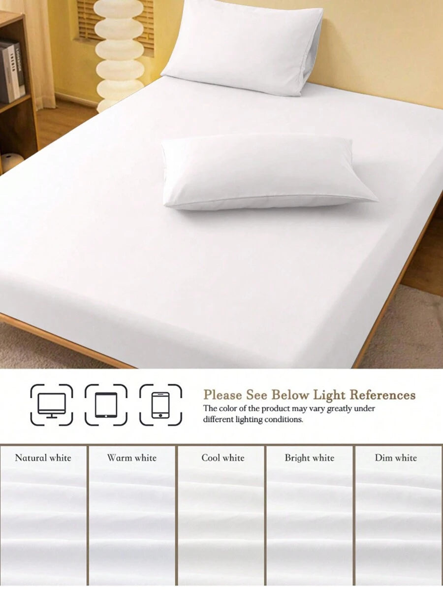 1pc Solid Color Fitted Sheet, Mattress Protector, Mattress Cover For Bed, Soft And Breathable, Deep Pocket Up To 11.8 Inch - White