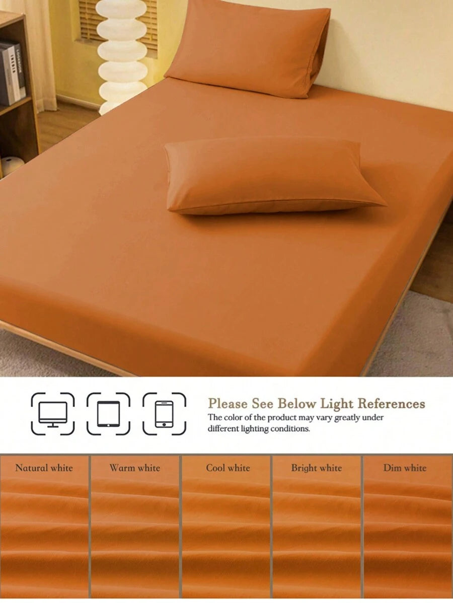 1pc Solid Color Fitted Sheet, Mattress Protector, Mattress Cover For Bed, Soft And Breathable, Deep Pocket Up To 11.8 Inch - Ginger