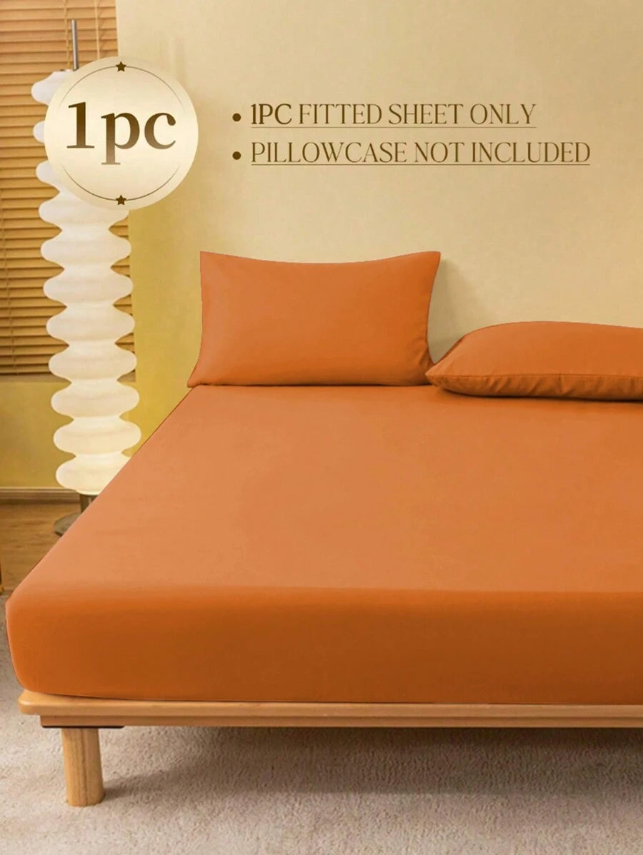 1pc Solid Color Fitted Sheet, Mattress Protector, Mattress Cover For Bed, Soft And Breathable, Deep Pocket Up To 11.8 Inch - Ginger