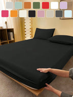 1pc Solid Color Fitted Sheet, Mattress Protector, Mattress Cover For Bed, Soft And Breathable, Deep Pocket Up To 11.8 Inch - Black