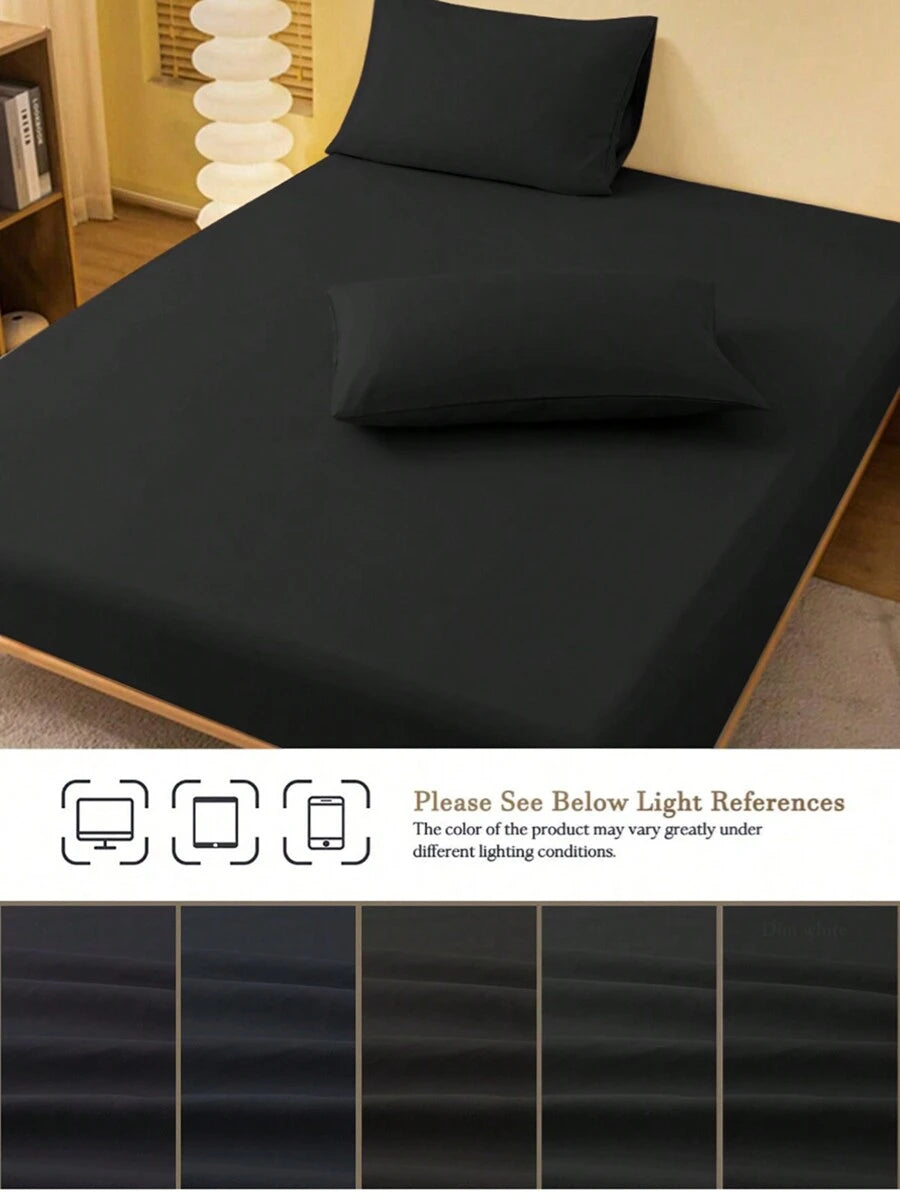 1pc Solid Color Fitted Sheet, Mattress Protector, Mattress Cover For Bed, Soft And Breathable, Deep Pocket Up To 11.8 Inch - Black