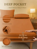 1pc Solid Color Fitted Sheet, Mattress Protector, Mattress Cover For Bed, Soft And Breathable, Deep Pocket Up To 11.8 Inch - Ginger