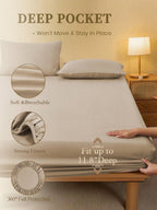 1pc Solid Color Fitted Sheet, Mattress Protector, Mattress Cover For Bed, Soft And Breathable, Deep Pocket Up To 11.8 Inch - Khaki