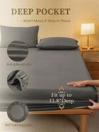 1pc Solid Color Fitted Sheet, Mattress Protector, Mattress Cover For Bed, Soft And Breathable, Deep Pocket Up To 11.8 Inch - Dark Grey
