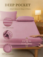 1pc Solid Color Fitted Sheet, Mattress Protector, Mattress Cover For Bed, Soft And Breathable, Deep Pocket Up To 11.8 Inch - Dusty Pink
