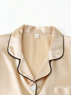 2pcs/Set Women's Satin Pajama Set With Short Sleeve Lapel Top And Bowknot Shorts, Sleepwear Loungewear - Yellow