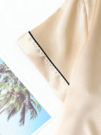 2pcs/Set Women's Satin Pajama Set With Short Sleeve Lapel Top And Bowknot Shorts, Sleepwear Loungewear - Yellow