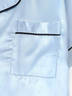 2pcs/Set Women's Satin Pajama Set With Short Sleeve Lapel Top And Bowknot Shorts, Sleepwear Loungewear - Baby Blue