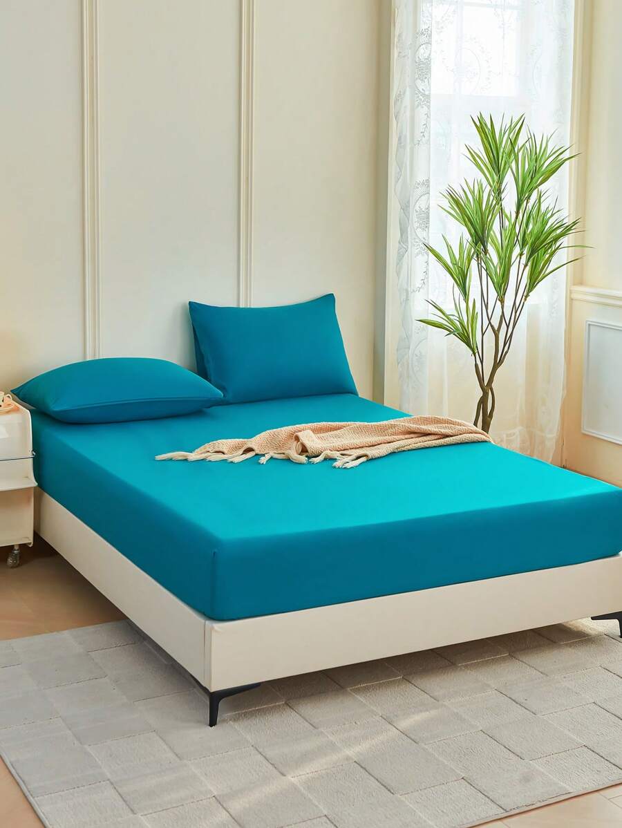 1pc Solid Color Fitted Sheet, Mattress Protector, Mattress Cover For Bed, Soft And Breathable, Deep Pocket Up To 11.8 Inch - Royal Blue