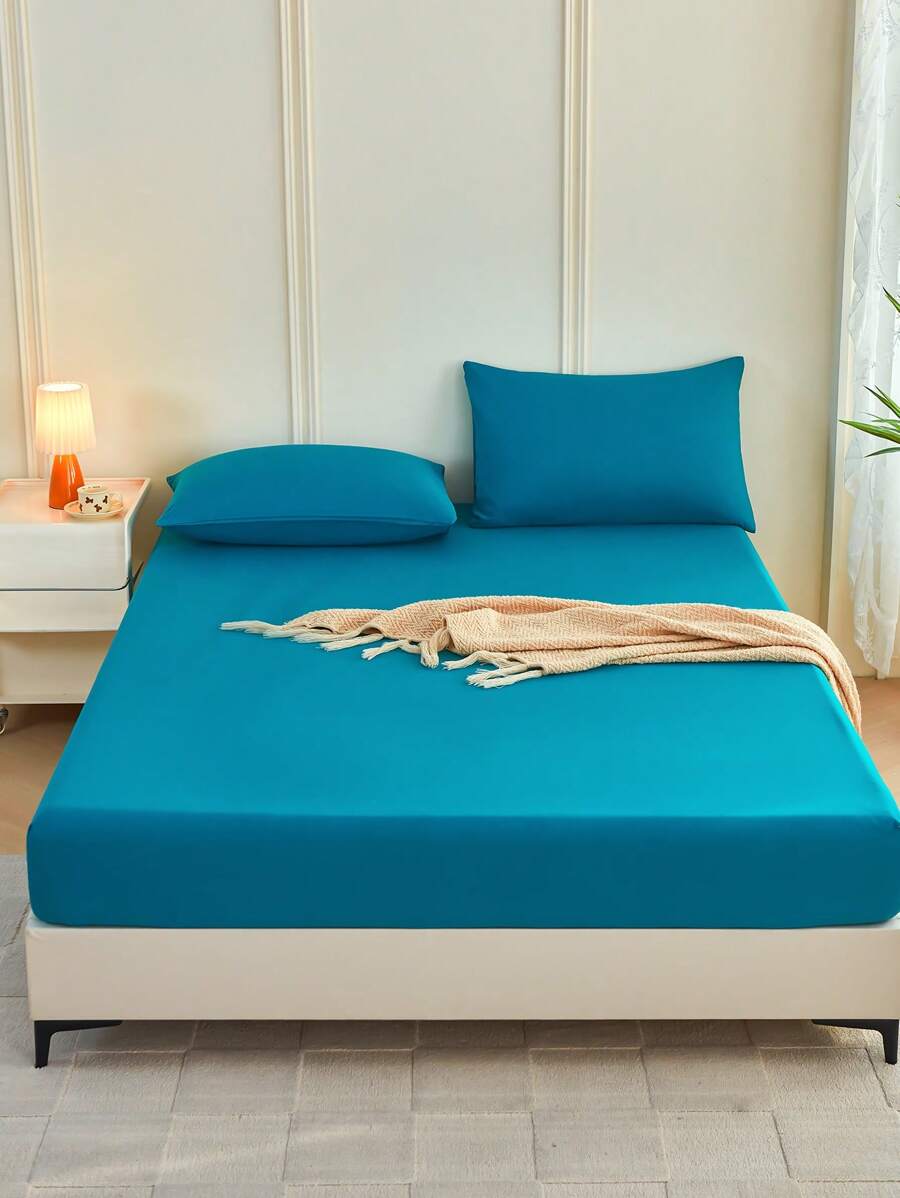 1pc Solid Color Fitted Sheet, Mattress Protector, Mattress Cover For Bed, Soft And Breathable, Deep Pocket Up To 11.8 Inch - Royal Blue