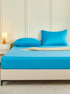 1pc Solid Color Fitted Sheet, Mattress Protector, Mattress Cover For Bed, Soft And Breathable, Deep Pocket Up To 11.8 Inch - Blue