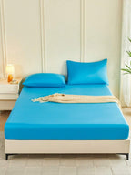 1pc Solid Color Fitted Sheet, Mattress Protector, Mattress Cover For Bed, Soft And Breathable, Deep Pocket Up To 11.8 Inch - Blue