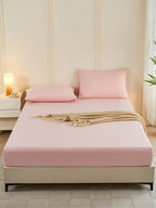 1pc Solid Color Fitted Sheet, Mattress Protector, Mattress Cover For Bed, Soft And Breathable, Deep Pocket Up To 11.8 Inch - Watermelon Pink