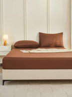 1pc Solid Color Fitted Sheet, Mattress Protector, Mattress Cover For Bed, Soft And Breathable, Deep Pocket Up To 11.8 Inch - Brown