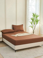 1pc Solid Color Fitted Sheet, Mattress Protector, Mattress Cover For Bed, Soft And Breathable, Deep Pocket Up To 11.8 Inch - Brown