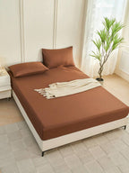 1pc Solid Color Fitted Sheet, Mattress Protector, Mattress Cover For Bed, Soft And Breathable, Deep Pocket Up To 11.8 Inch - Brown
