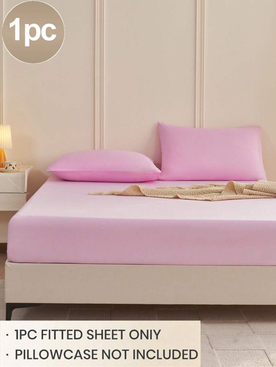 1pc Solid Color Fitted Sheet, Mattress Protector, Mattress Cover For Bed, Soft And Breathable, Deep Pocket Up To 11.8 Inch - Pink