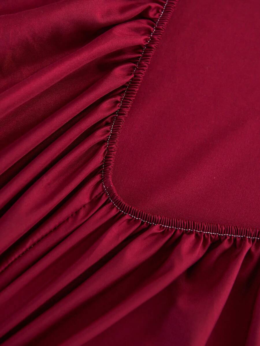 1pc Solid Color Fitted Sheet, Mattress Protector, Mattress Cover For Bed, Soft And Breathable, Deep Pocket Up To 11.8 Inch - Burgundy