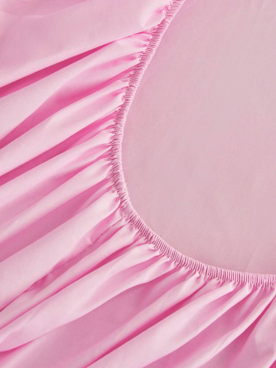 1pc Solid Color Fitted Sheet, Mattress Protector, Mattress Cover For Bed, Soft And Breathable, Deep Pocket Up To 11.8 Inch - Pink