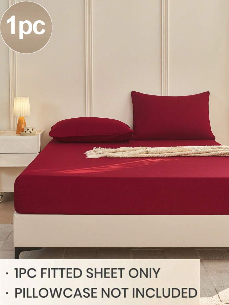 1pc Solid Color Fitted Sheet, Mattress Protector, Mattress Cover For Bed, Soft And Breathable, Deep Pocket Up To 11.8 Inch - Burgundy