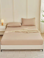 1pc Solid Color Fitted Sheet, Mattress Protector, Mattress Cover For Bed, Soft And Breathable, Deep Pocket Up To 11.8 Inch - Camel
